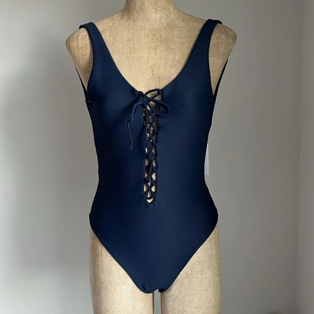 Onia Bridget One Piece Swimsuit  Blue Medium NWOT